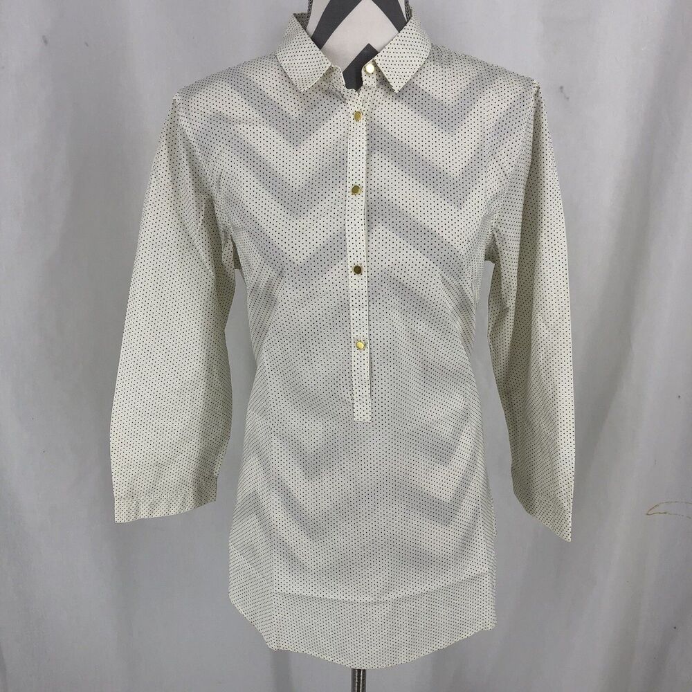 Land’s End Women’s Size 12 Blouse Long Sleeve Polka Dot Semi-Sheer Button Up